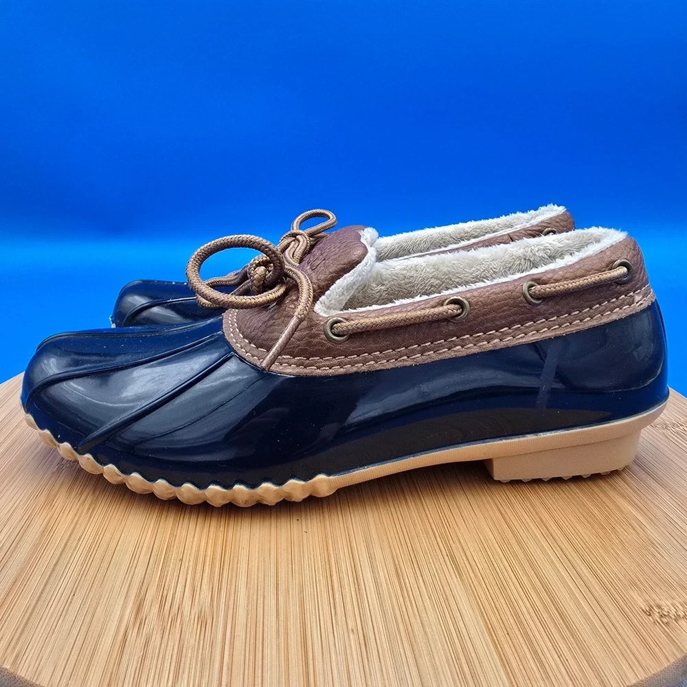 JBU by Jambu Woodbury Duck Boots Navy Brown Waterproof Faux Fur Lined Size‎ 6M